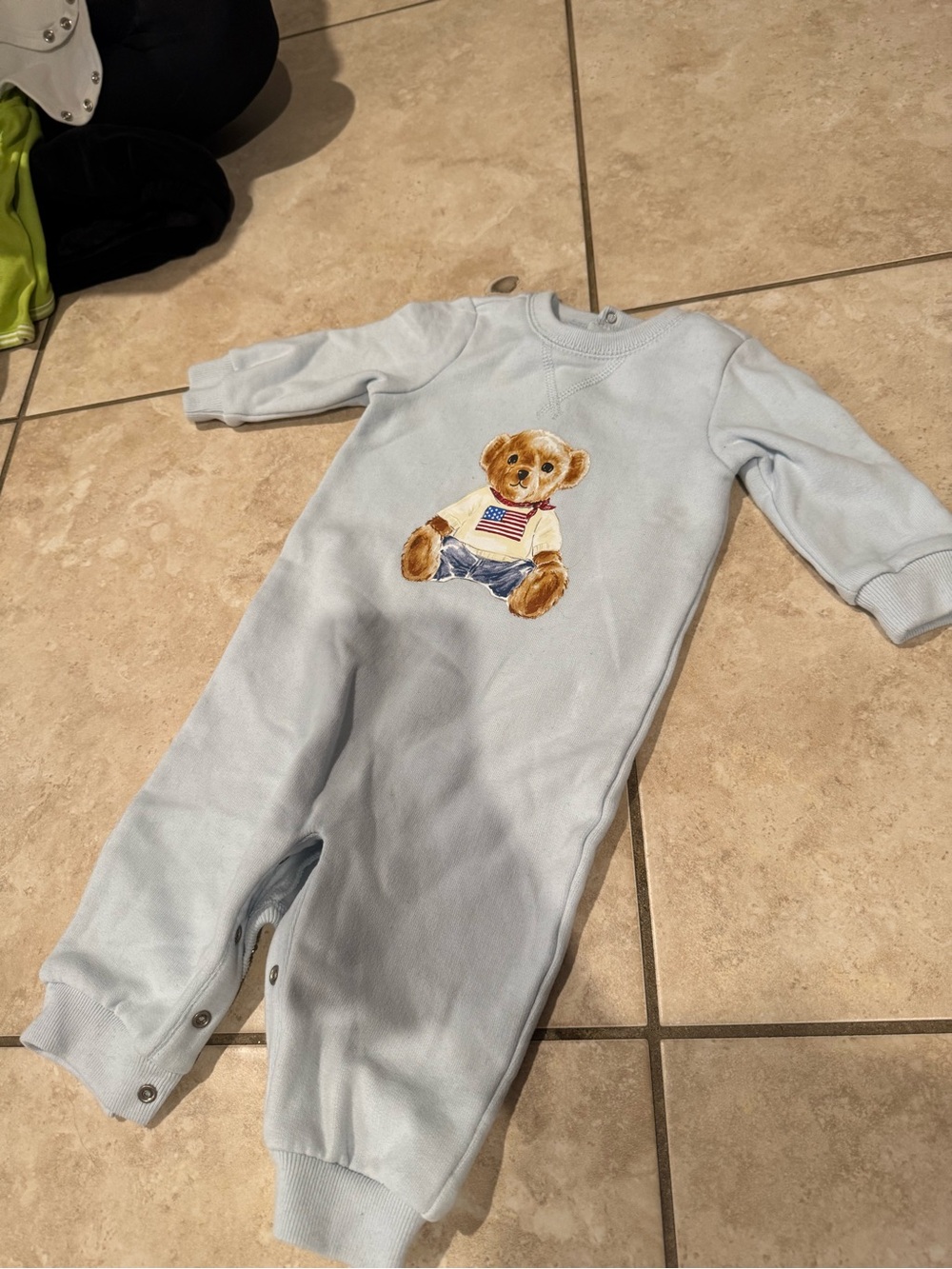 Ralph Lauren Light Blue Teddy Bear One-Piece Bodysuit